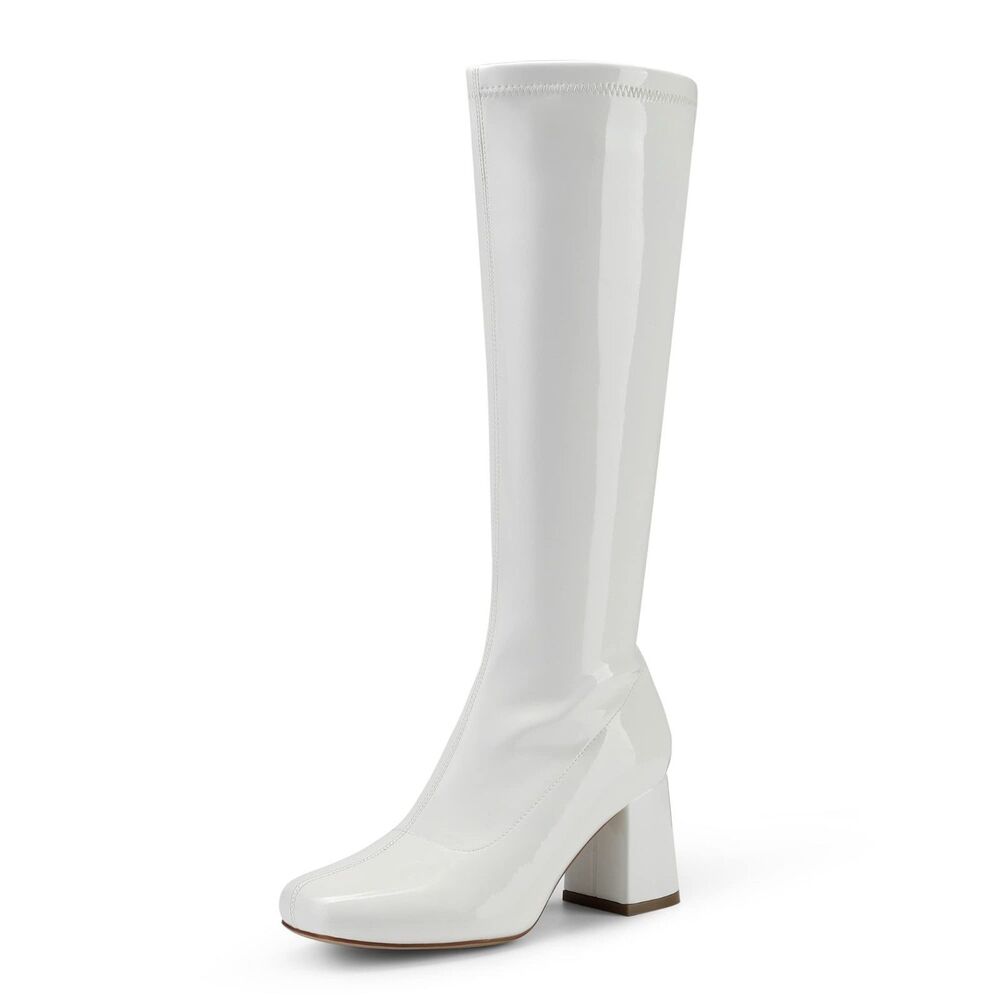 DREAM PAIRS Womens Gogo Boots Square Toe Chunky Wide Calf Knee High Boots